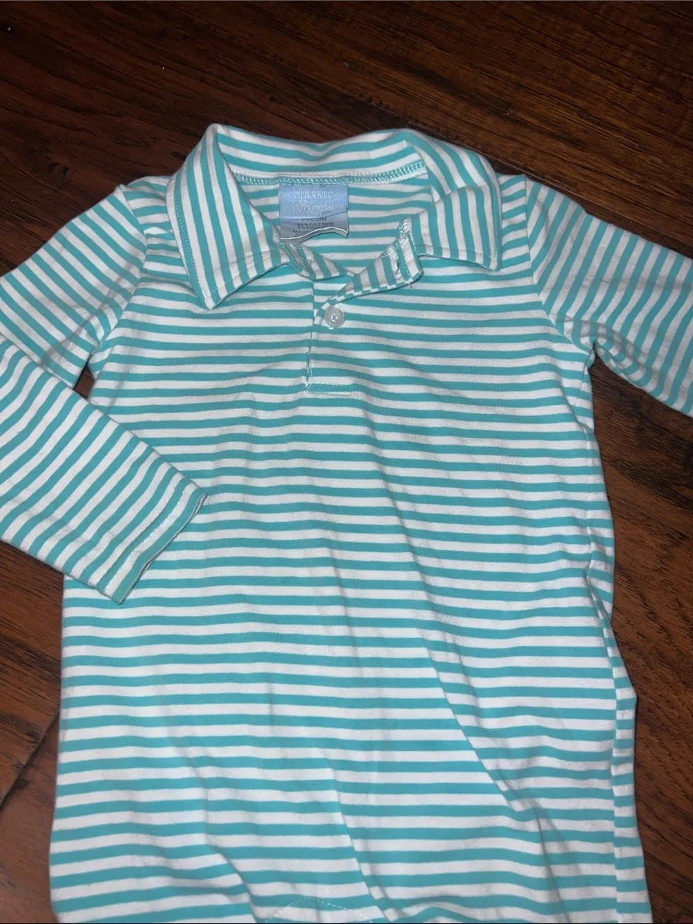 Striped Collared Footie One-Piece in Mint and White